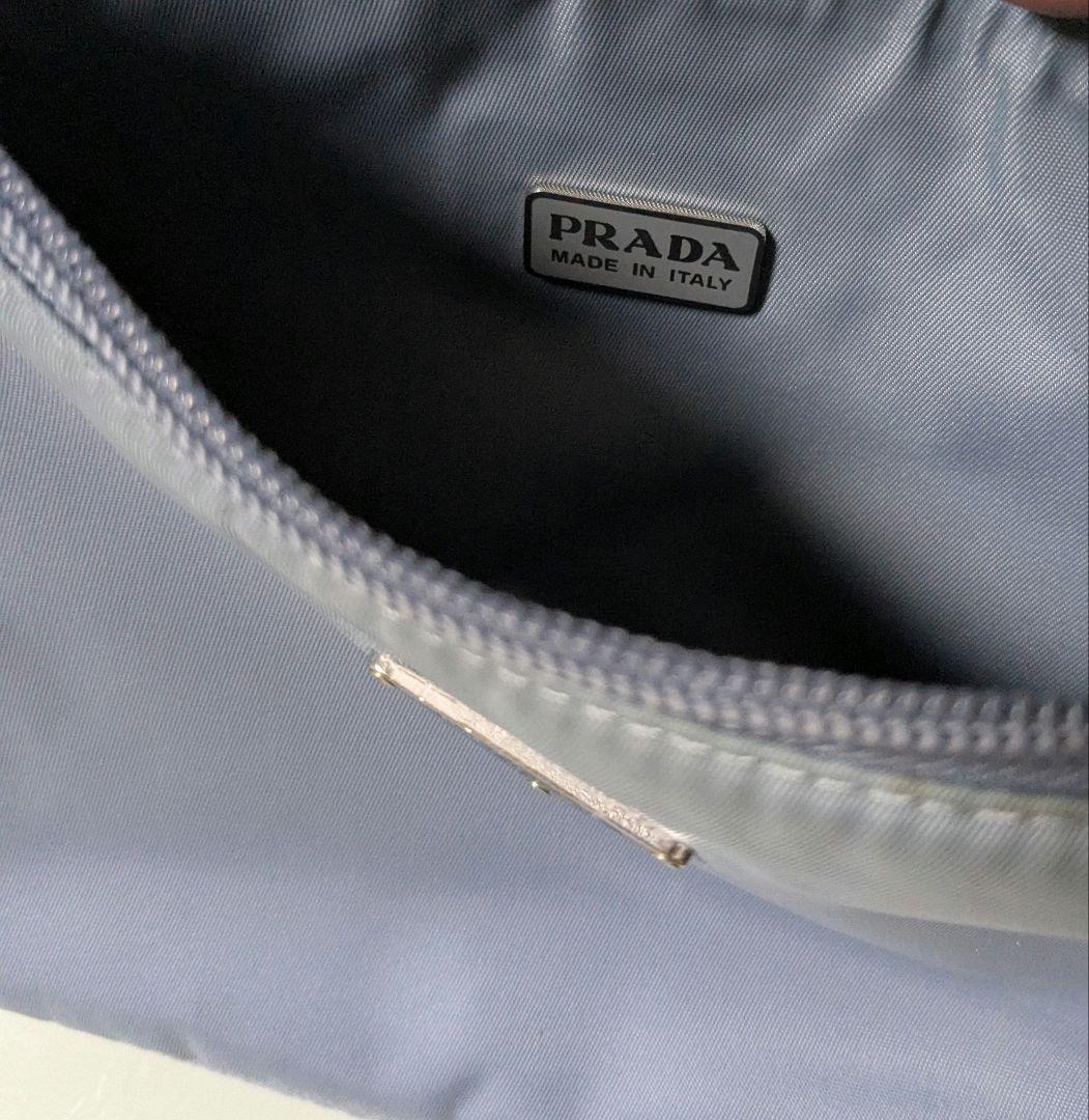 PRADA プレート ☆ ナイロン ハンドバッグ ライトブルー パーティーバック
