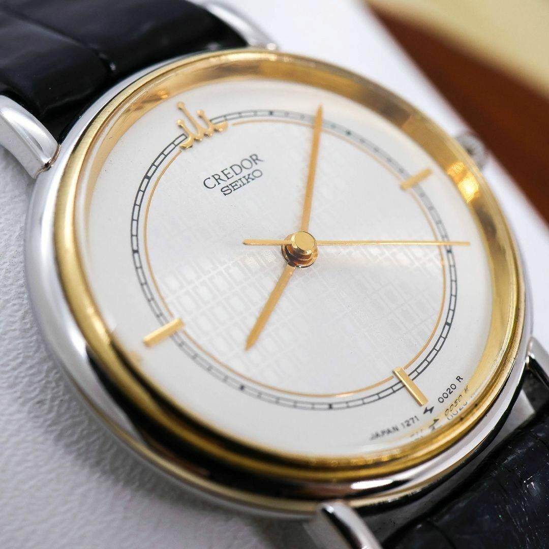 稼働 SEIKO CREDOR 腕時計 18Kベゼル 新品電池 レザー 577