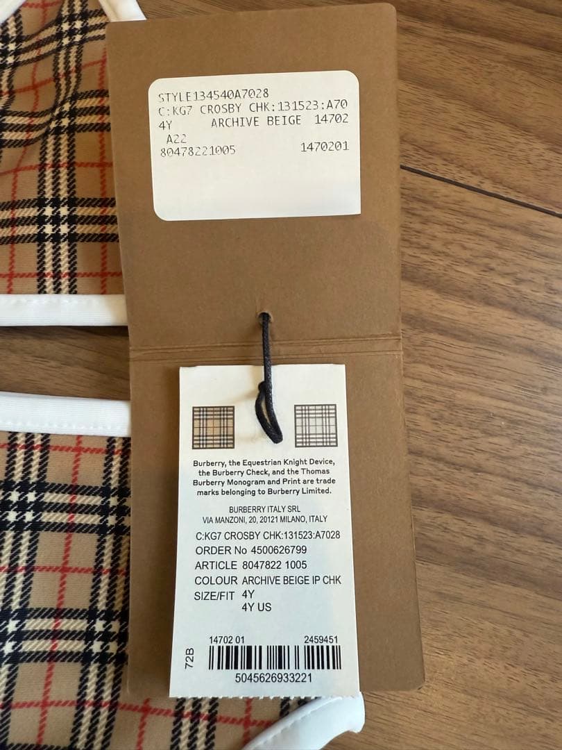 BURBERRY アーカイブベージュチェック 4Y 水着