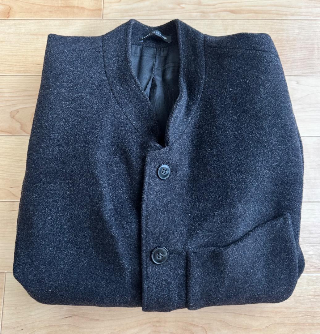 【良品】agnesb アニエス べー ノーカラー ウールジャケット XL グレー