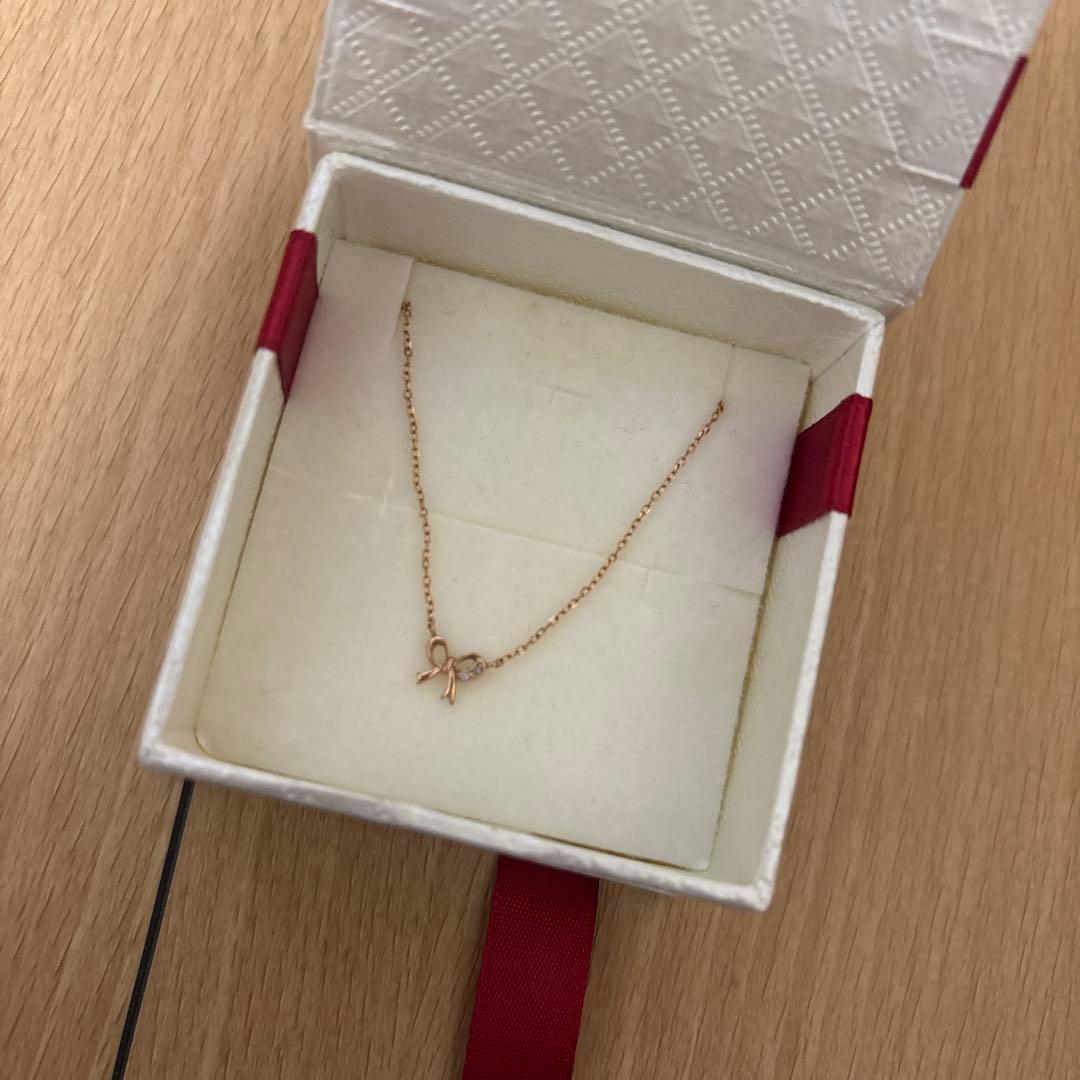 ジュエリーツツミ ピンクゴールド リボン ネックレス