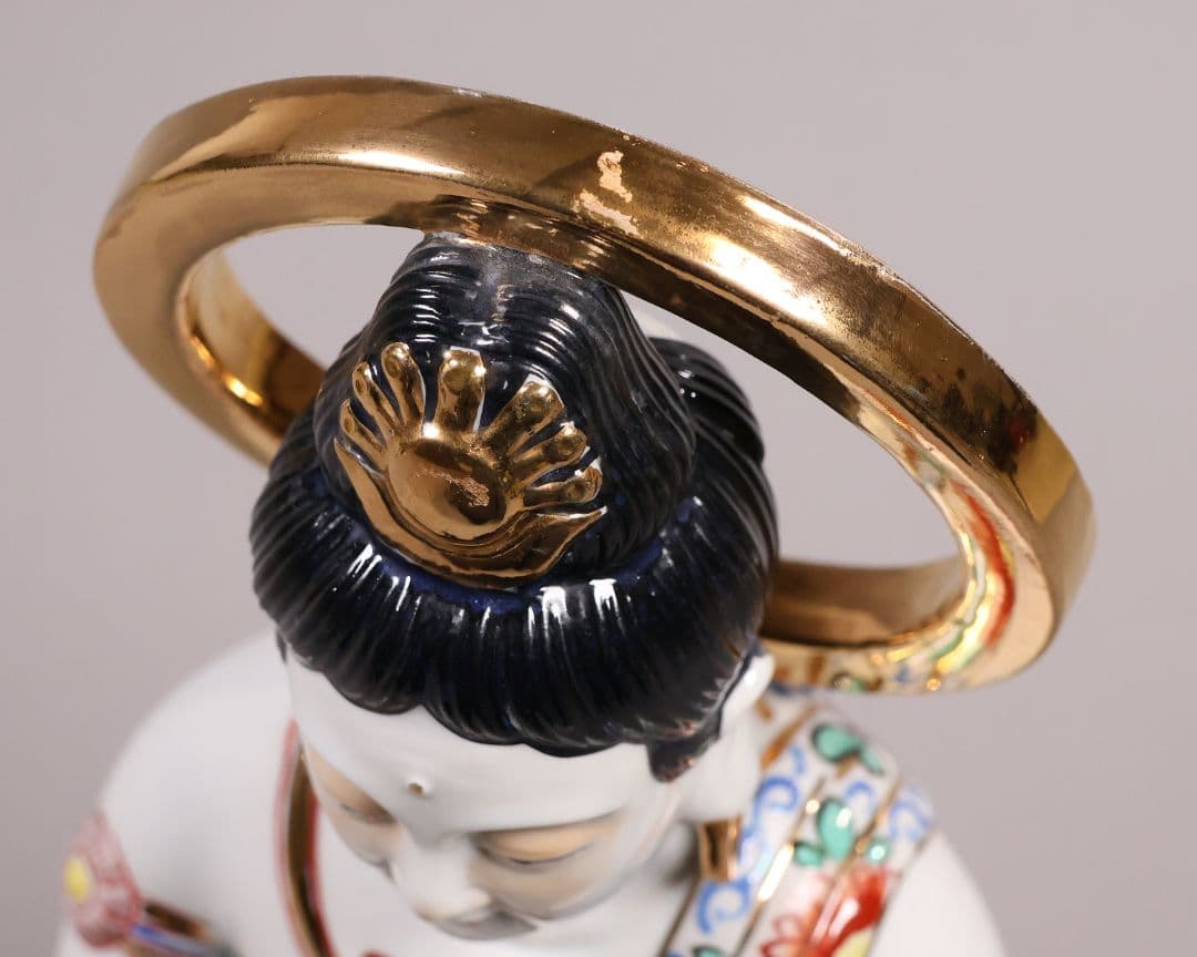 九谷焼 観音菩薩坐像 36.5cm 金彩 色絵 置物 仏像 陶磁器【MA816】