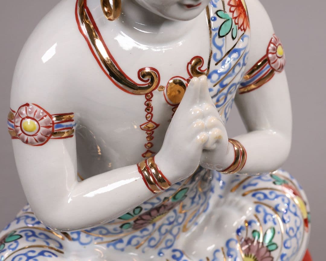 九谷焼 観音菩薩坐像 36.5cm 金彩 色絵 置物 仏像 陶磁器【MA816】