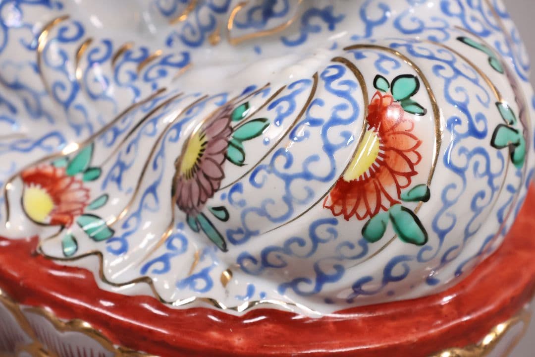 九谷焼 観音菩薩坐像 36.5cm 金彩 色絵 置物 仏像 陶磁器【MA816】