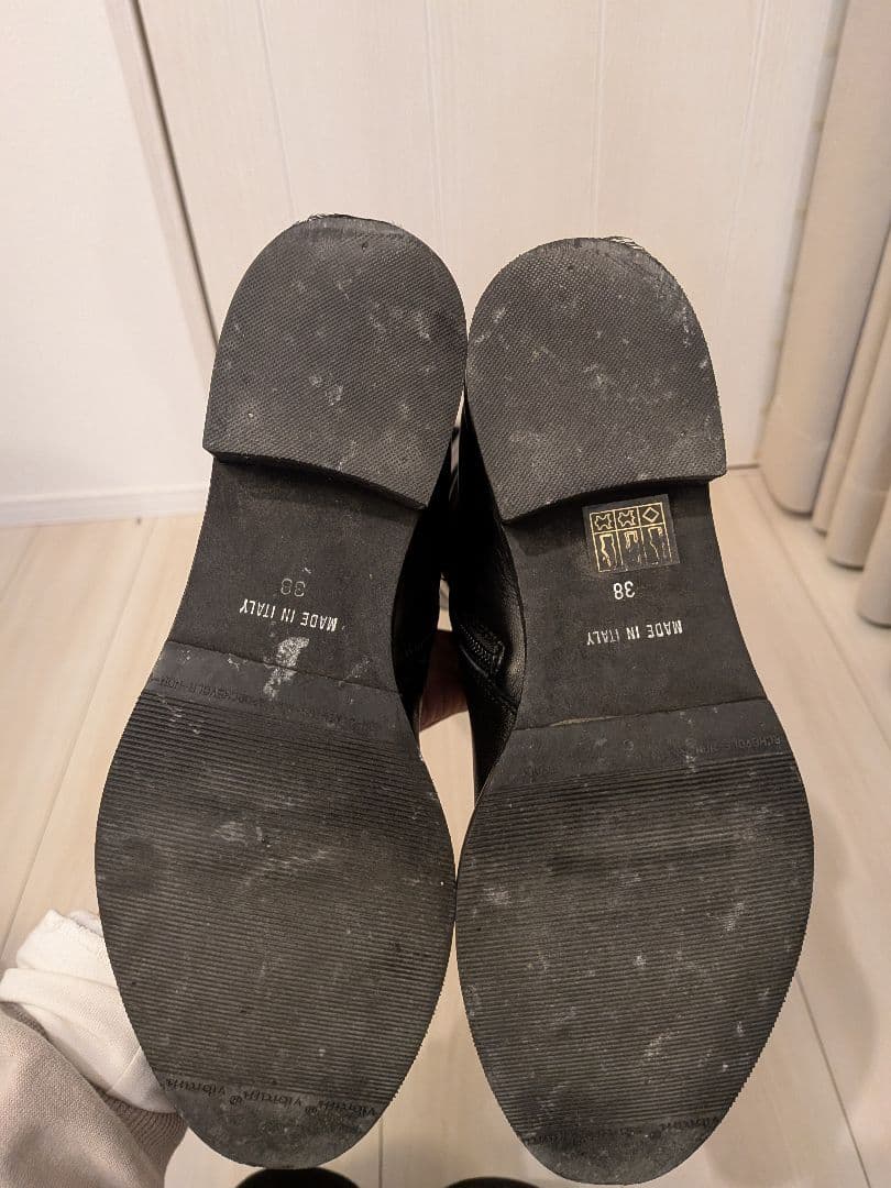 ☆ルカグロッシ☆ファー付きレザー ロングブーツ ブラック