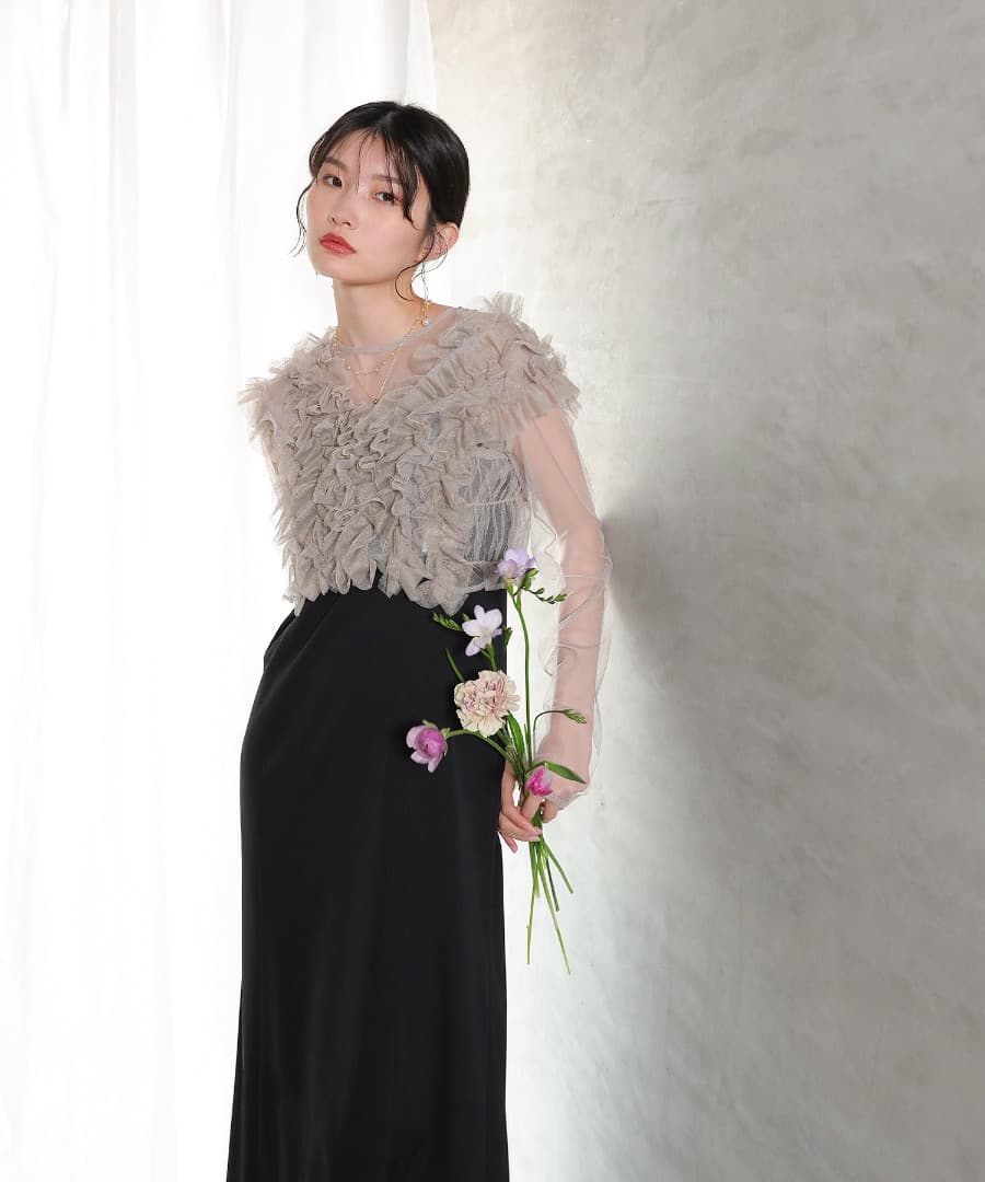 Kana チュールフリル ベストシアートップス ワンピース 3点セットドレス