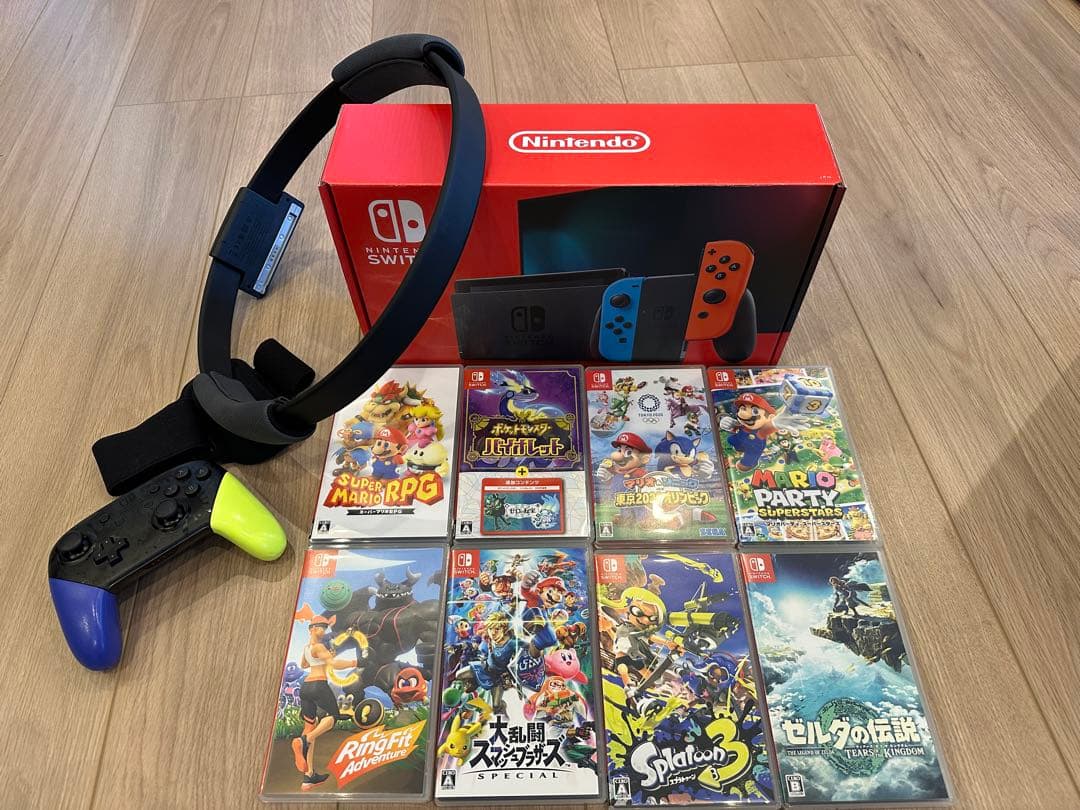 【美品】Switch本体×保護シール付き×人気ソフト8本×プロコン×SDカード
