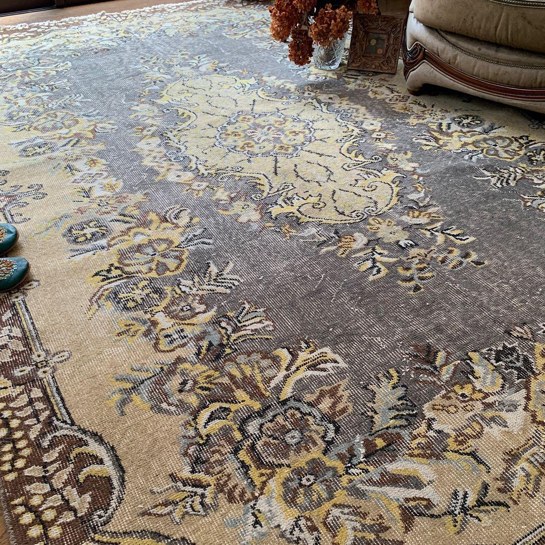 超大判　特大　トルコヴィンテージラグ　278×180スモーキーグレー　トルコラグ