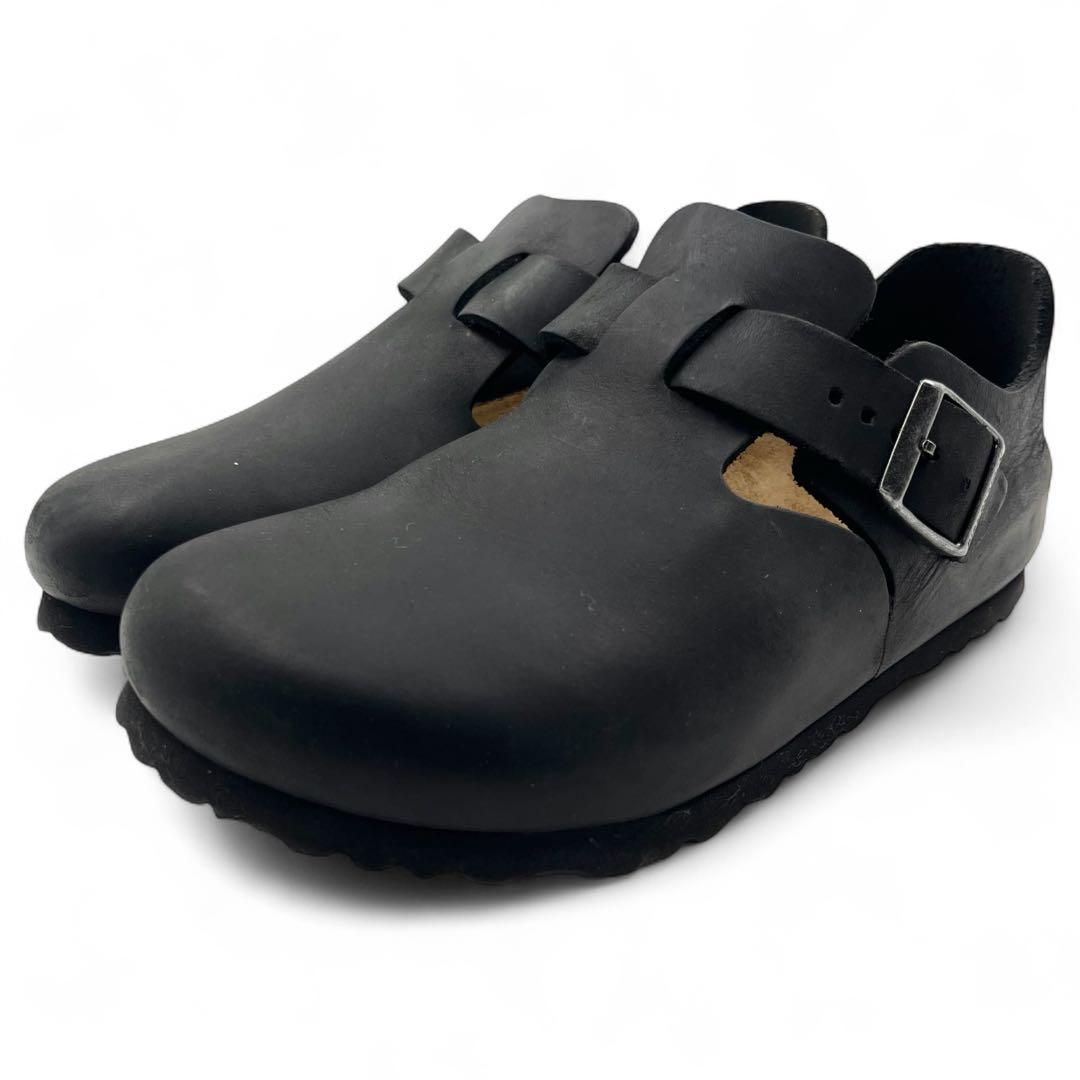 【美品】 ビルケンシュトック ロンドン サボ サンダル 24 ブラック レザー