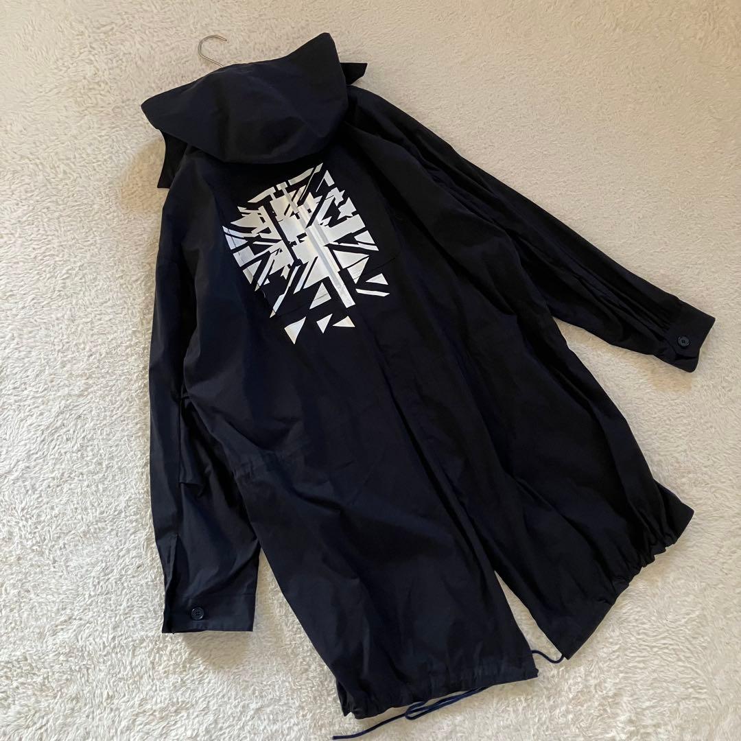 meagratia バックプリント オーバーサイズ フード モッズコート 黒 2