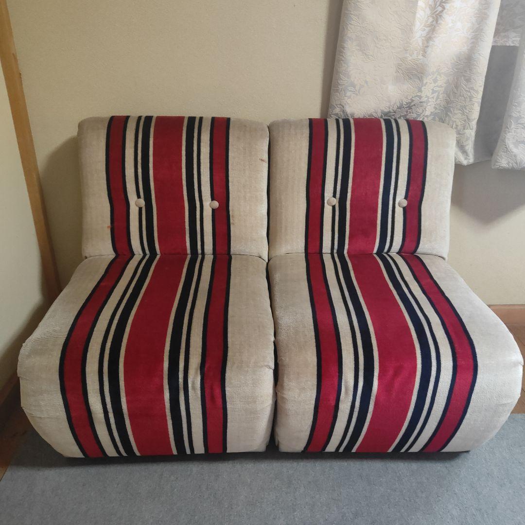 Amber Sorsek☆昭和レトロ ☆ベロアストライプソファー 当時物