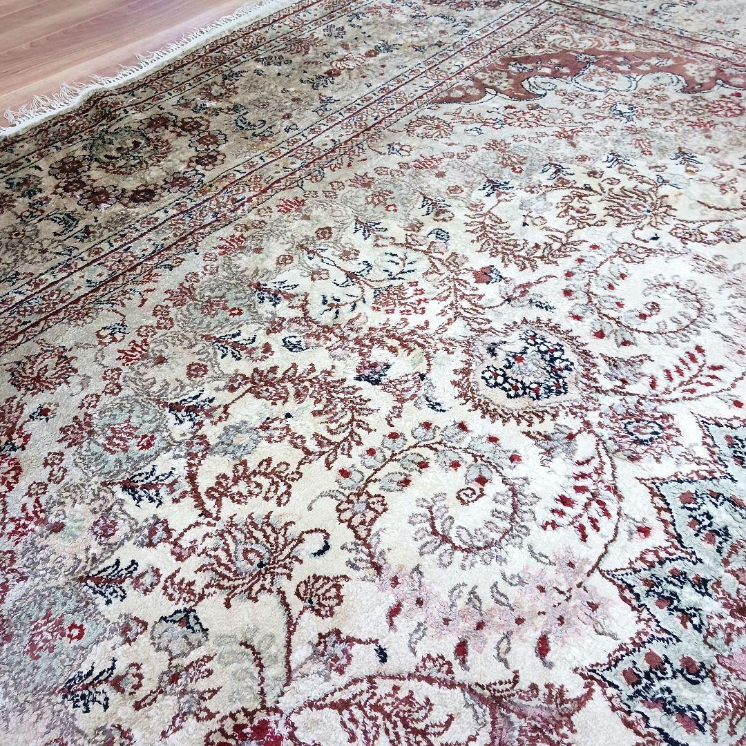 Y3248 中国シルク絨毯 シルク100% 手織り150段 大判3m越え