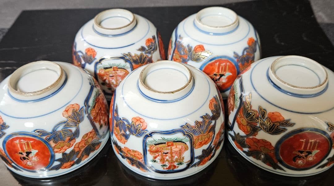 【珍品❗名品❗】明治時代　大聖寺伊万里　韃靼人と南蛮舟に花の図　ころ茶碗　ぐい呑