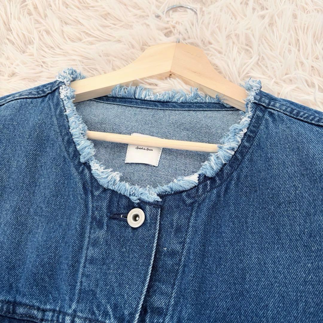 【極美品】2025年 スピックアンドスパン デニムノーカラージャケット 新作