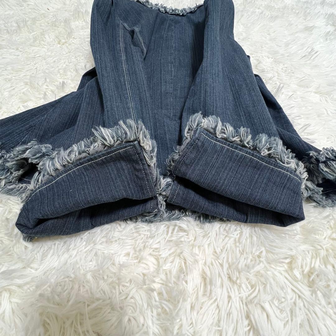 【美品】エムズグレイシー ノーカラー デニム ジャケット フリンジ 日本製