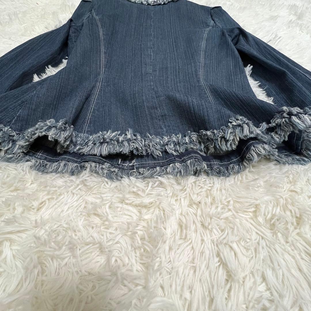 【美品】エムズグレイシー ノーカラー デニム ジャケット フリンジ 日本製