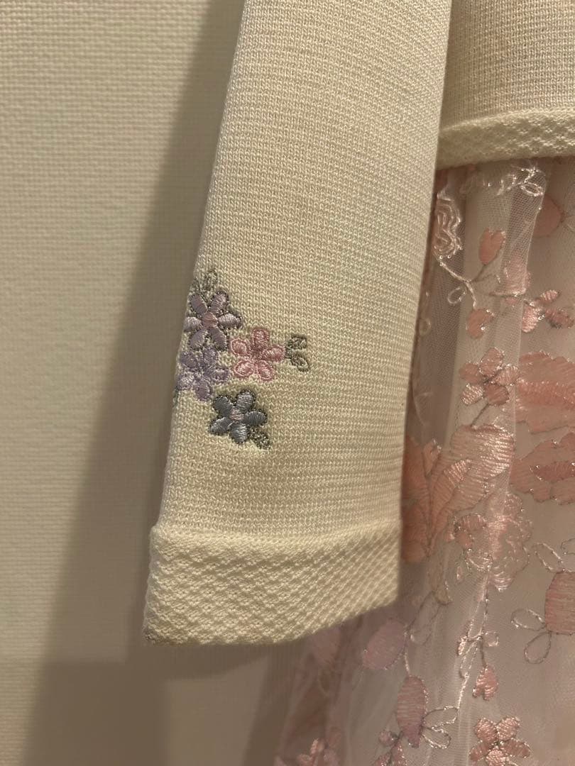 ★美品　メゾピアノ 花柄刺繍ワンピース 120cm＆ニットボレロ　Mドレスセット