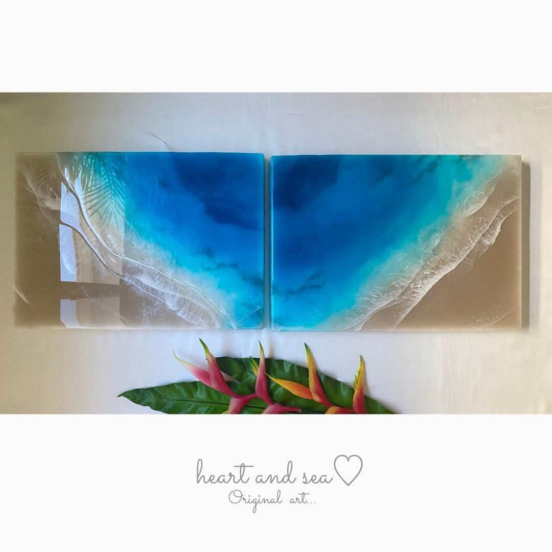 レジンアート　2連パネル　ウェットサンドシリーズ　海アート　オーシャンパネル