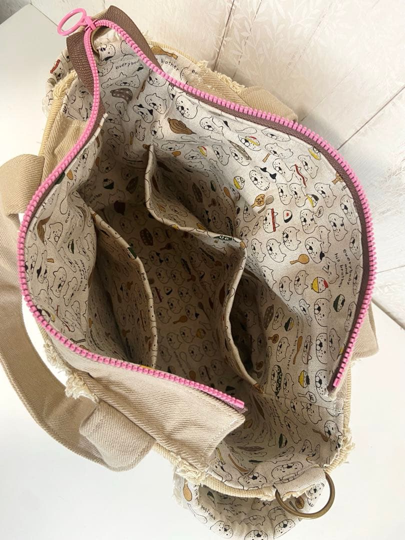 デニムリメイクバックS 茶フリンジ猫