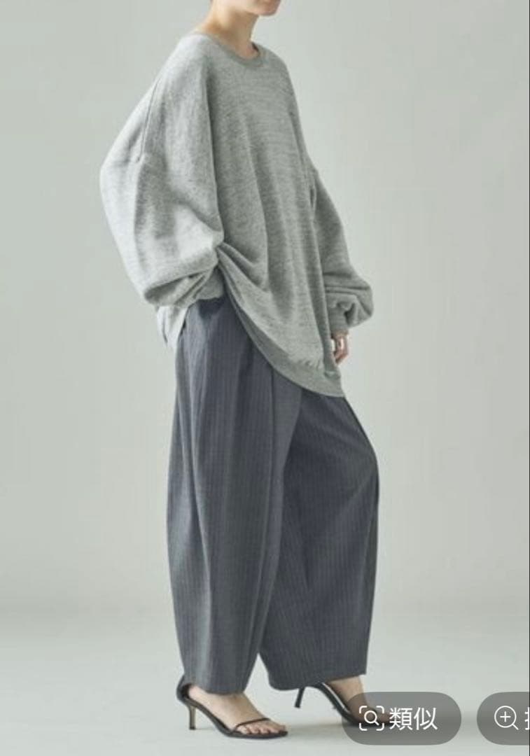 Curensologyウールストレッチドロストパンツ　グレーストライプ