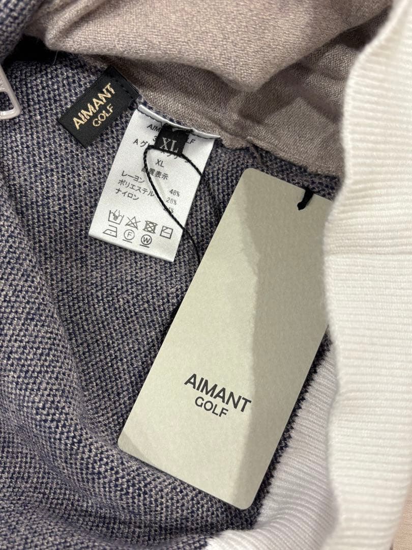 AIMANT GOLF ジップアップジャンパー グレー/グリーン