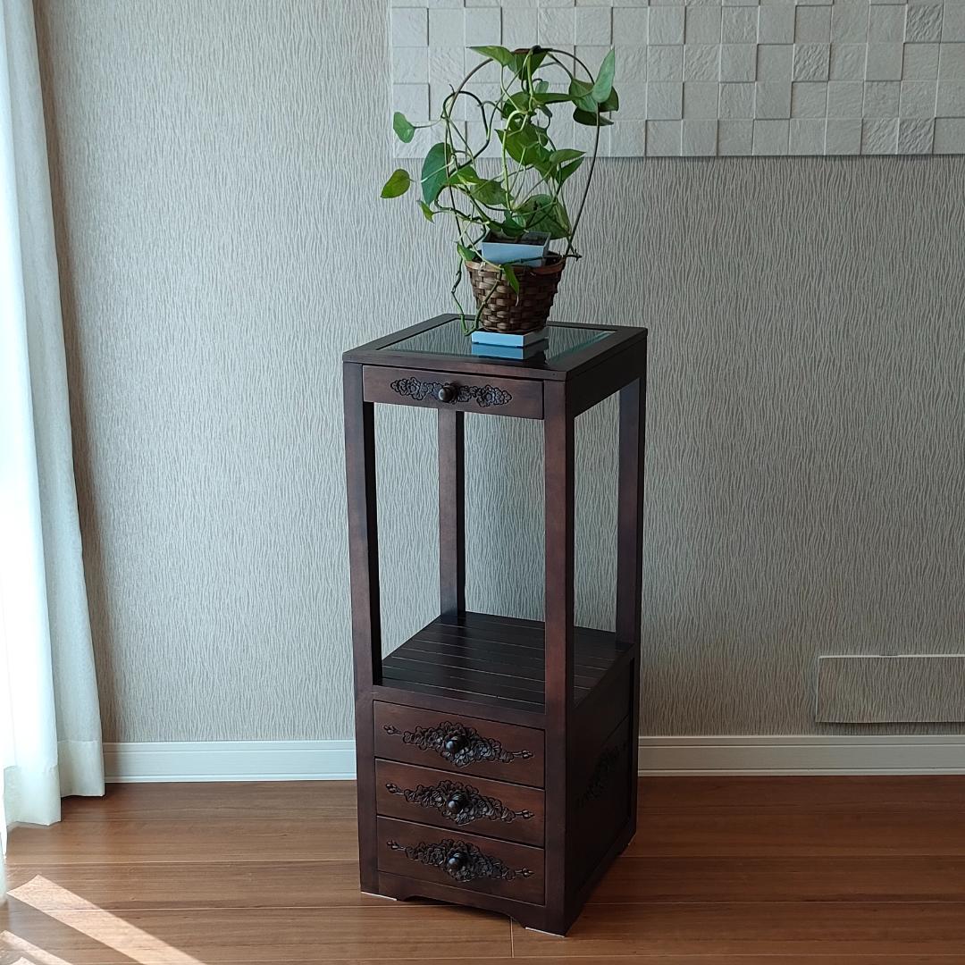 アンティーク　キャビネット　ガラス天板　引き出し4杯