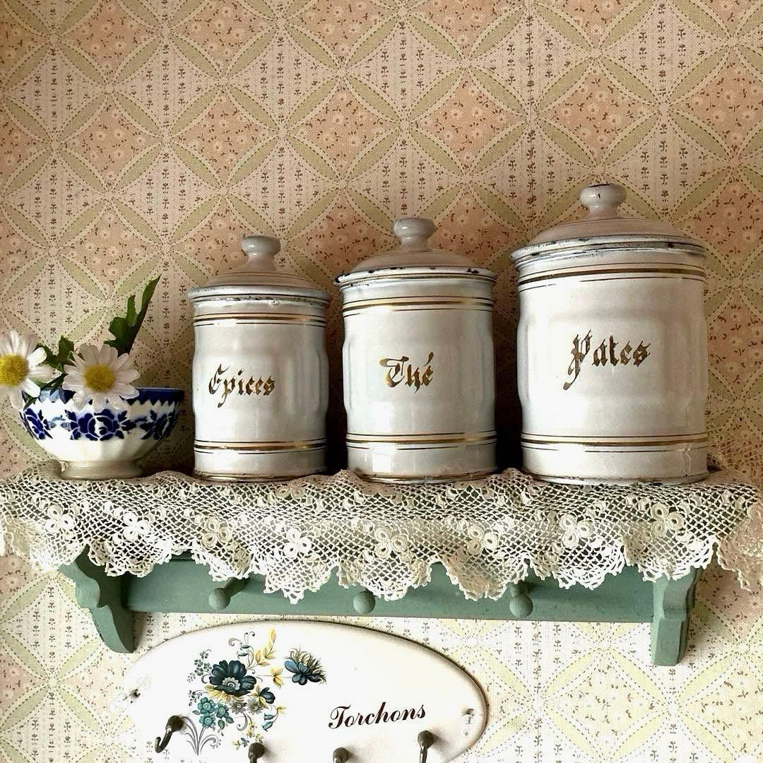 ♪フランスアンティーク キャニスター 琺瑯 6個セット ホワイト 金文字