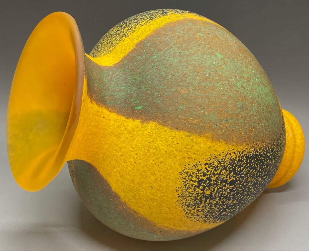 岩田糸子　秋詩　ガラス花瓶　花入　共箱　N417