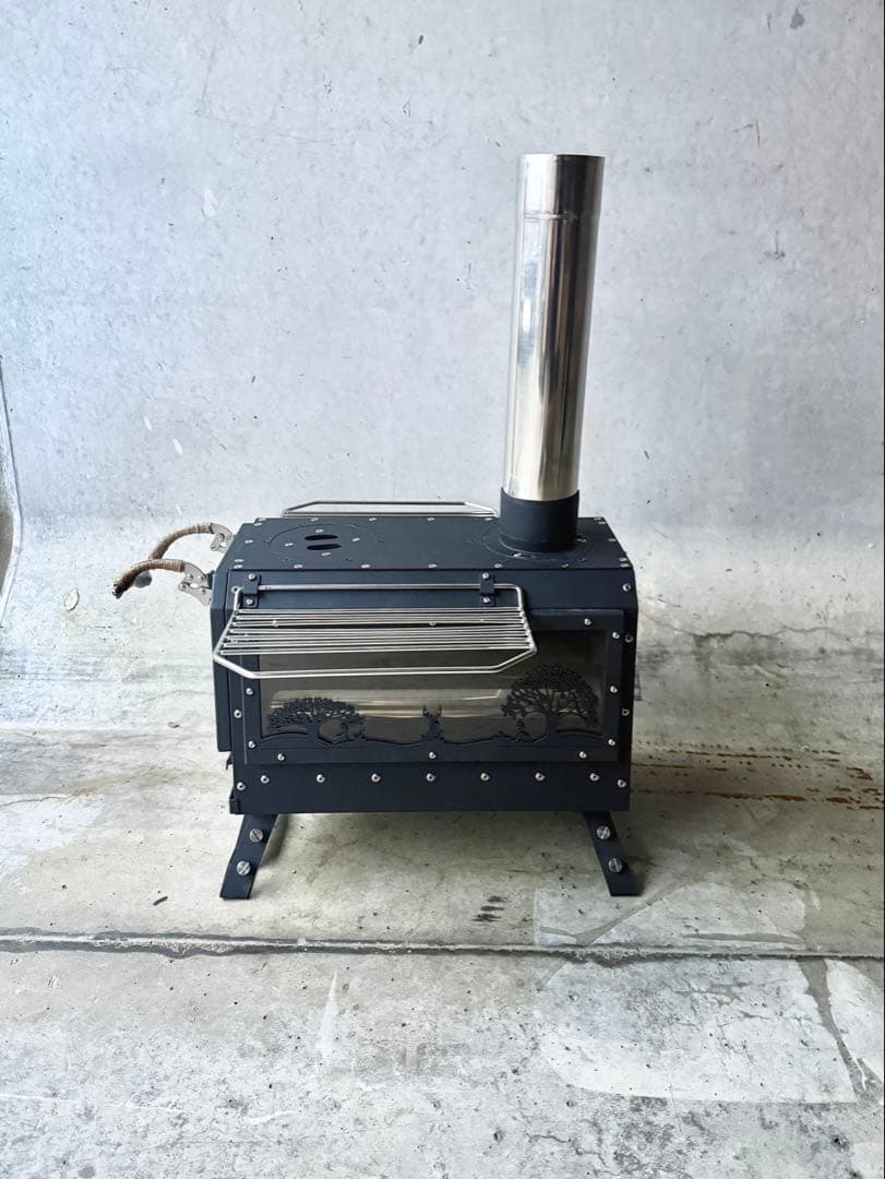 薪ストーブ 黒　収納バック付き　窓付き