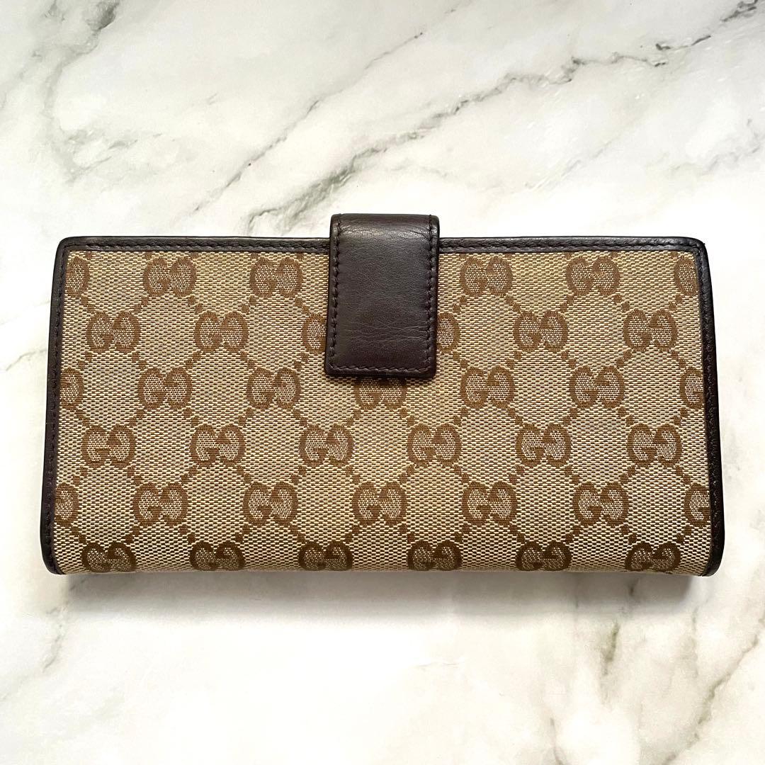 GUCCI グッチ GGキャンバス　メタルロゴプレート　長財布　美品0121-③