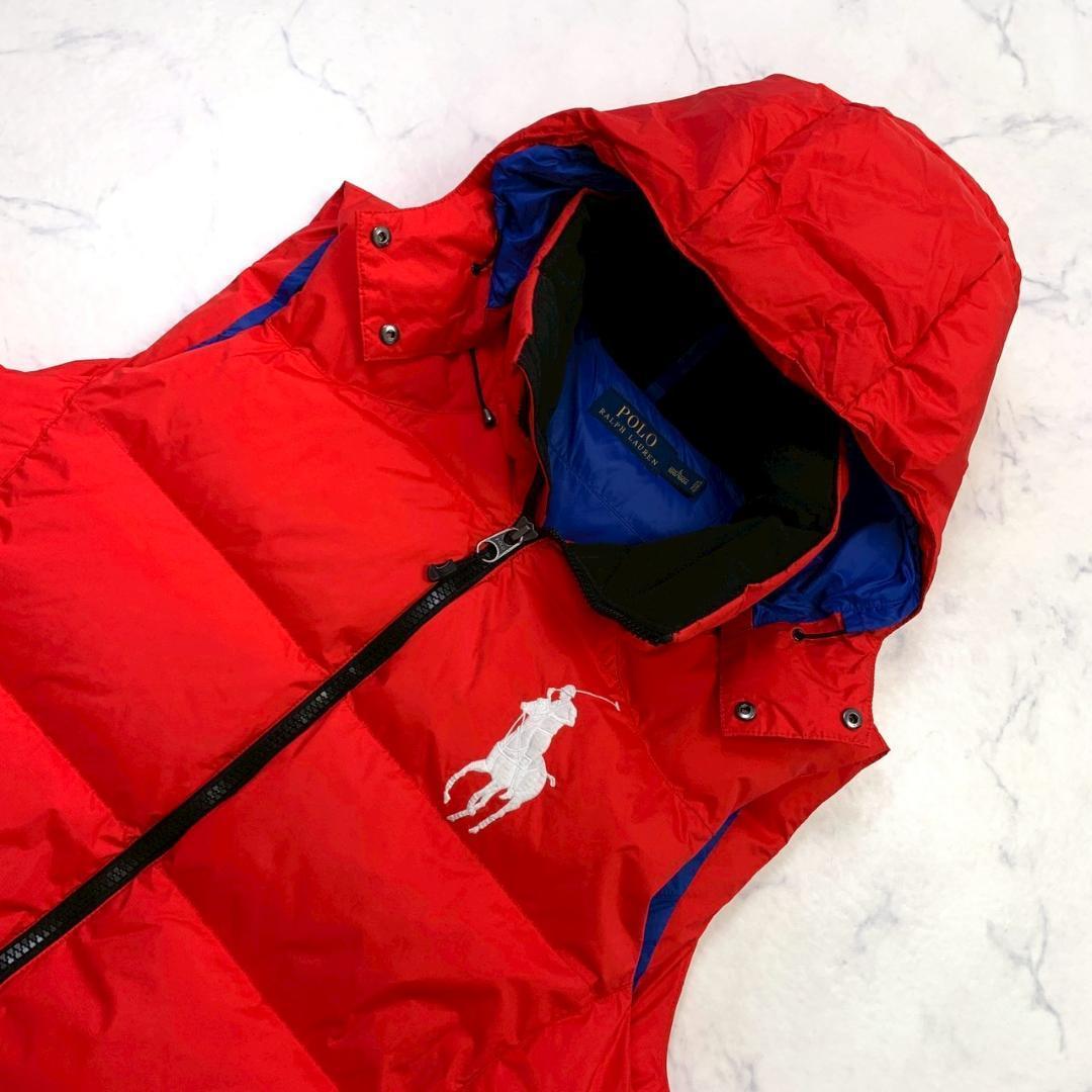 美品★ポロラルフローレン ダウンベスト ビッグポニー レッド L　E001