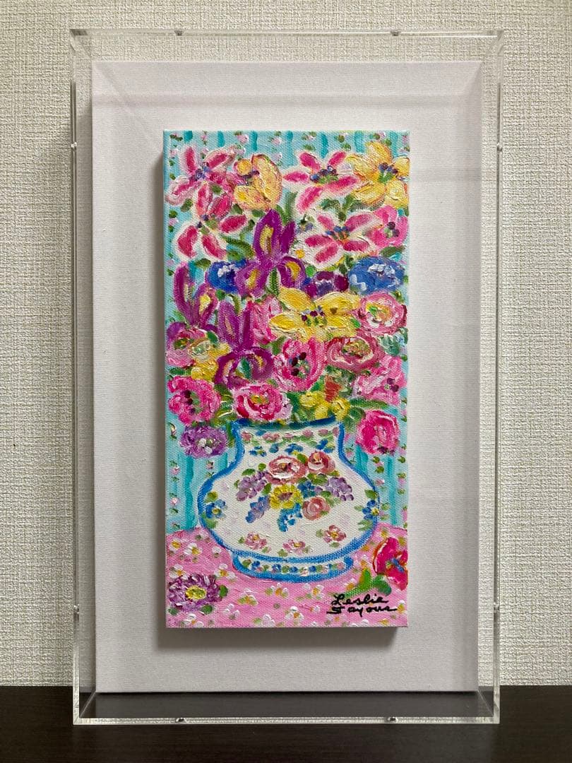【真作保証】レスリー・セイヤー「花」油彩画 直筆サイン 真筆 原画 絵画