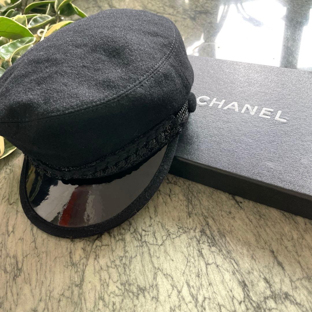 最終CHANEL キャスケット used ブラック ロゴ シャネル