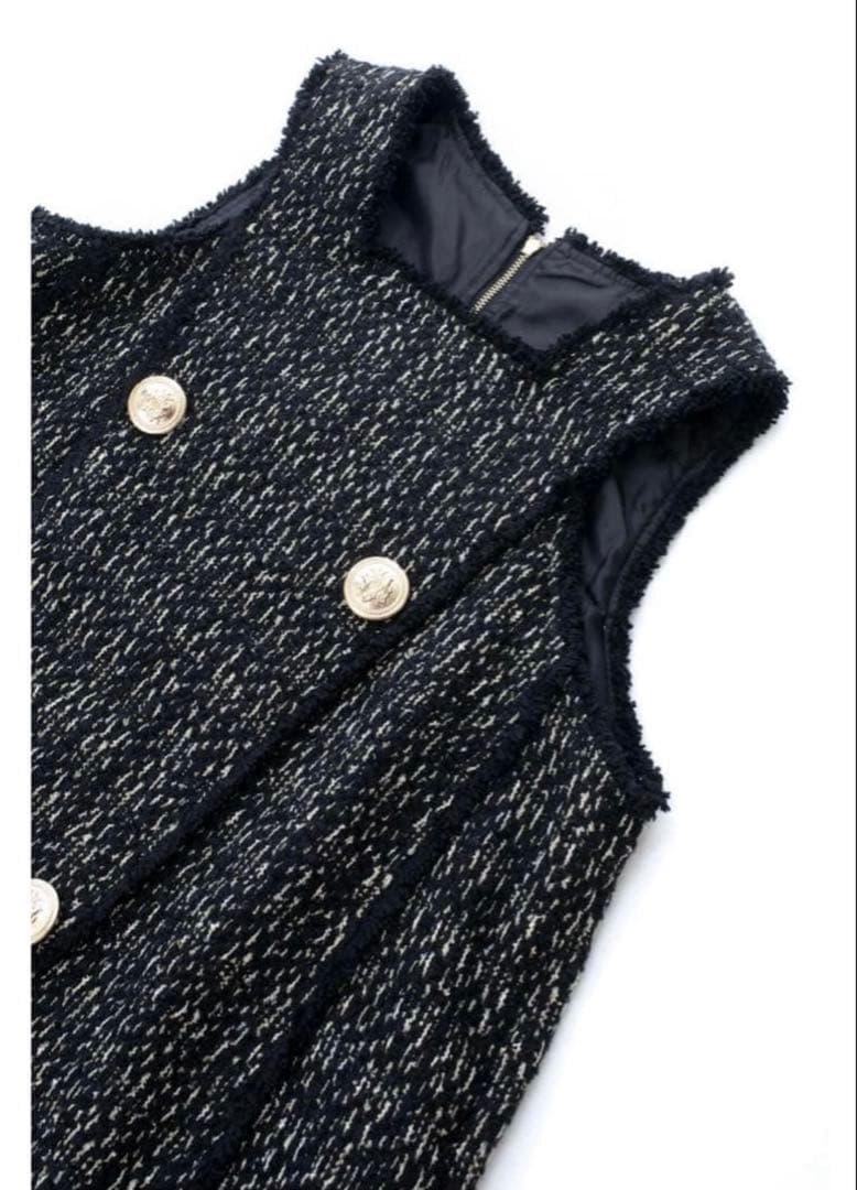 【OBLI】ツイードジャンパーワンピース/ブラック