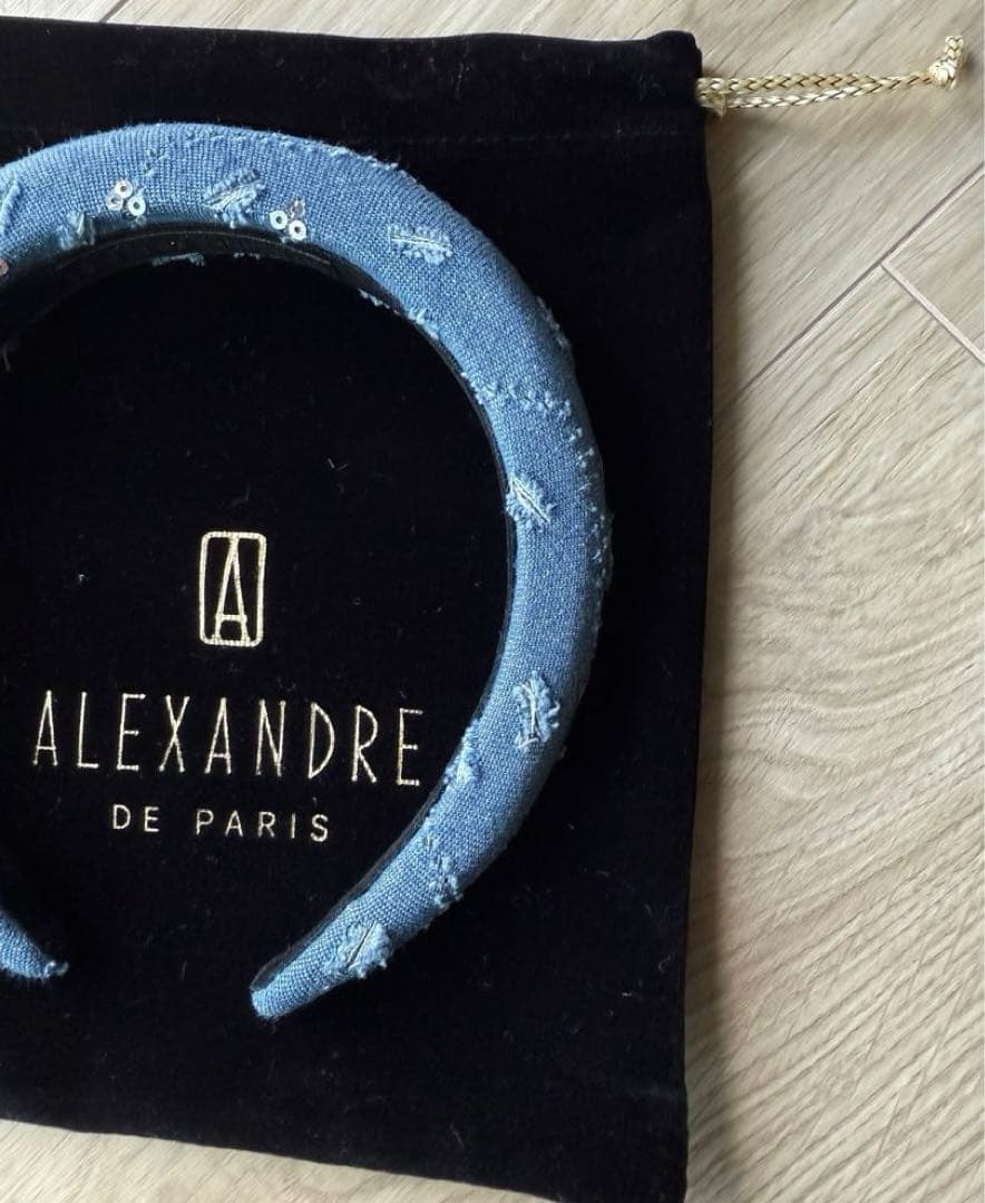 極美品ALEXANDRE DE PARIS ベルベット ヘアバンド グレー