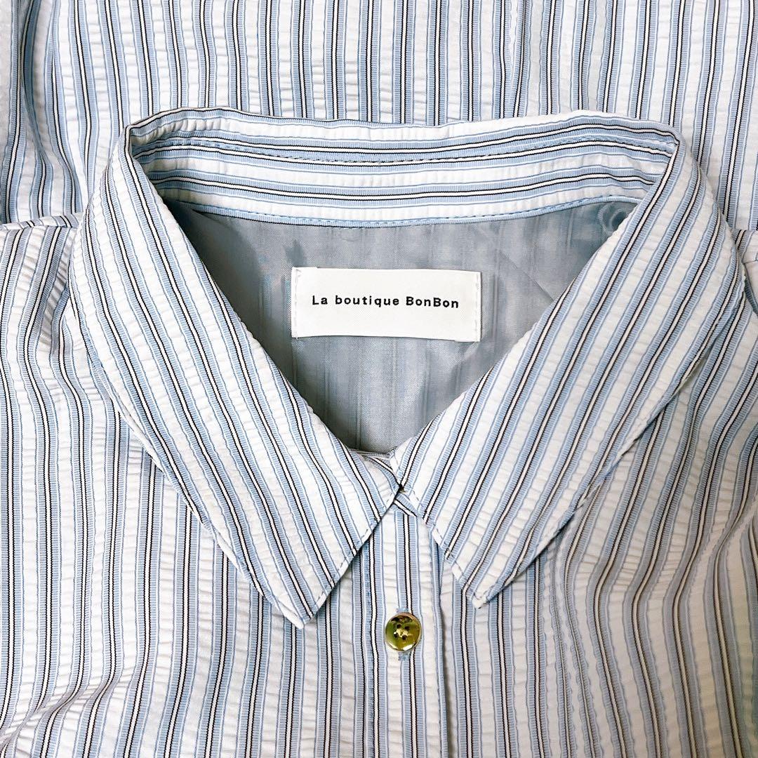 【美品】サッカーストライプフレアシャツワンピース 38 ラブティックボンボン