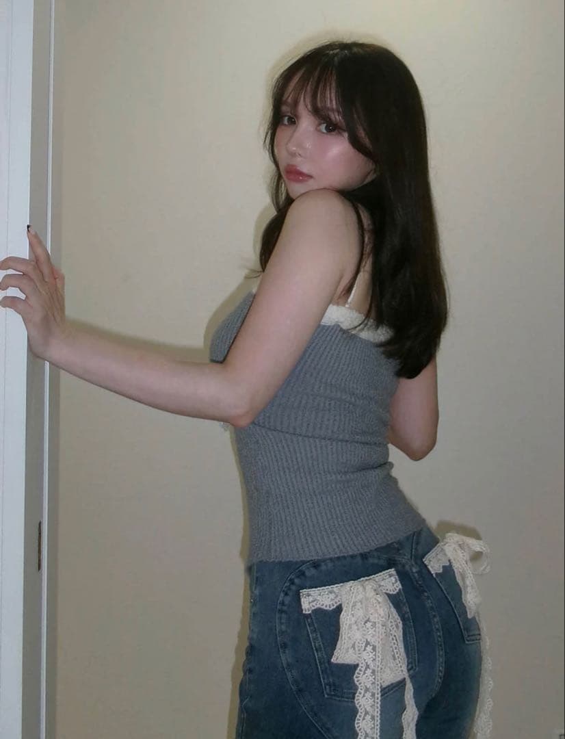 トップス andmary / Bicolor ribbon tops / white