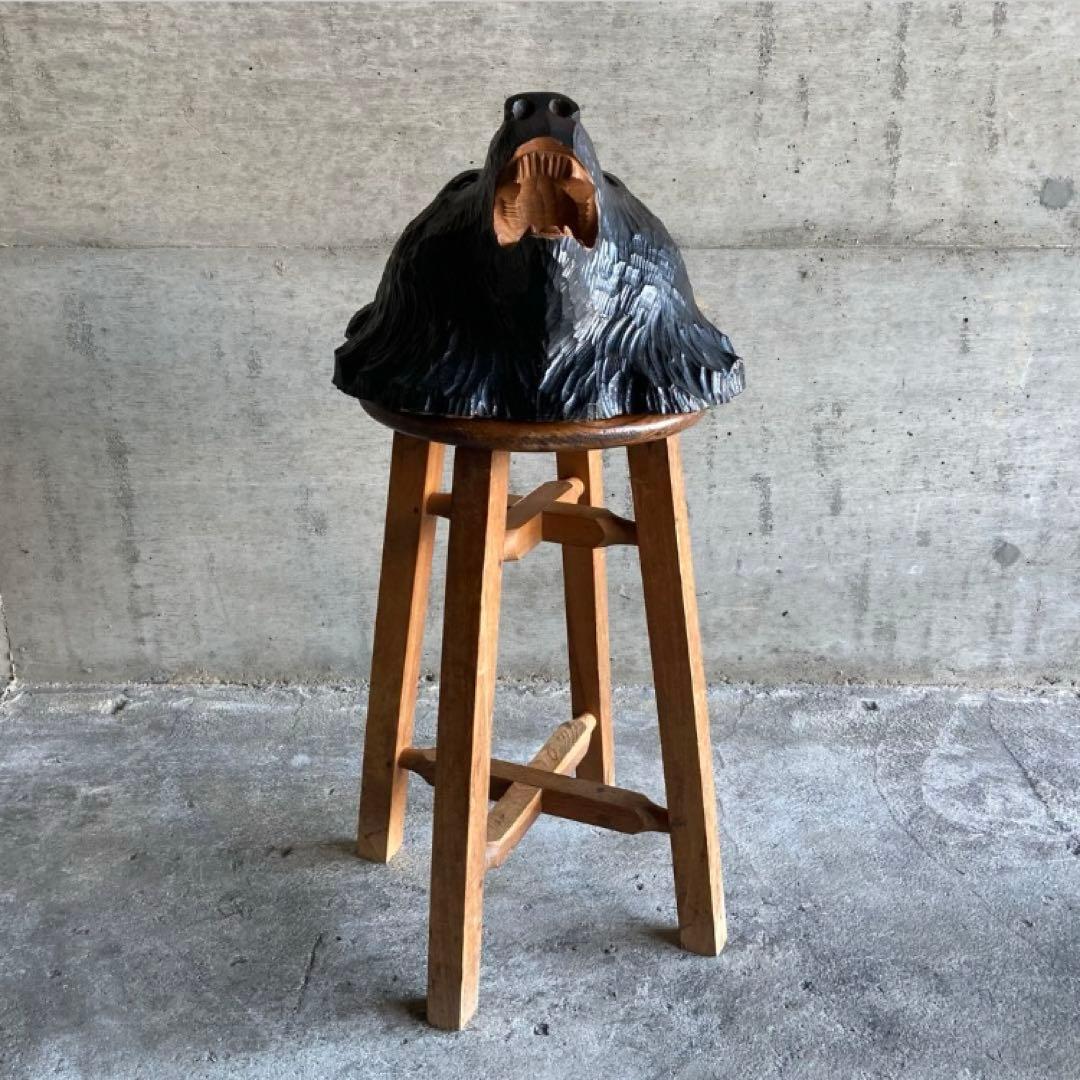熊 ベア 壁掛け 置物 木製 木彫り 彫刻 顔 面 大型 動物 工芸品 レトロ