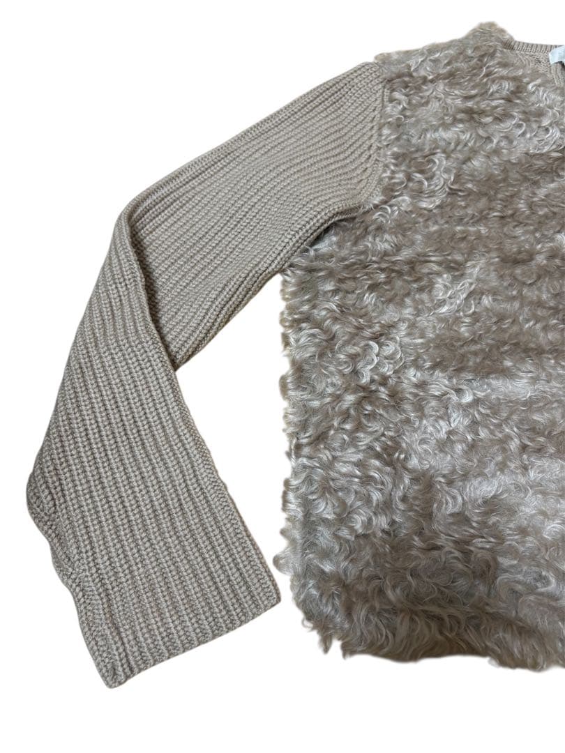 自由区 テディファー コンビ ニット カーディガン 異素材 モヘヤ　38