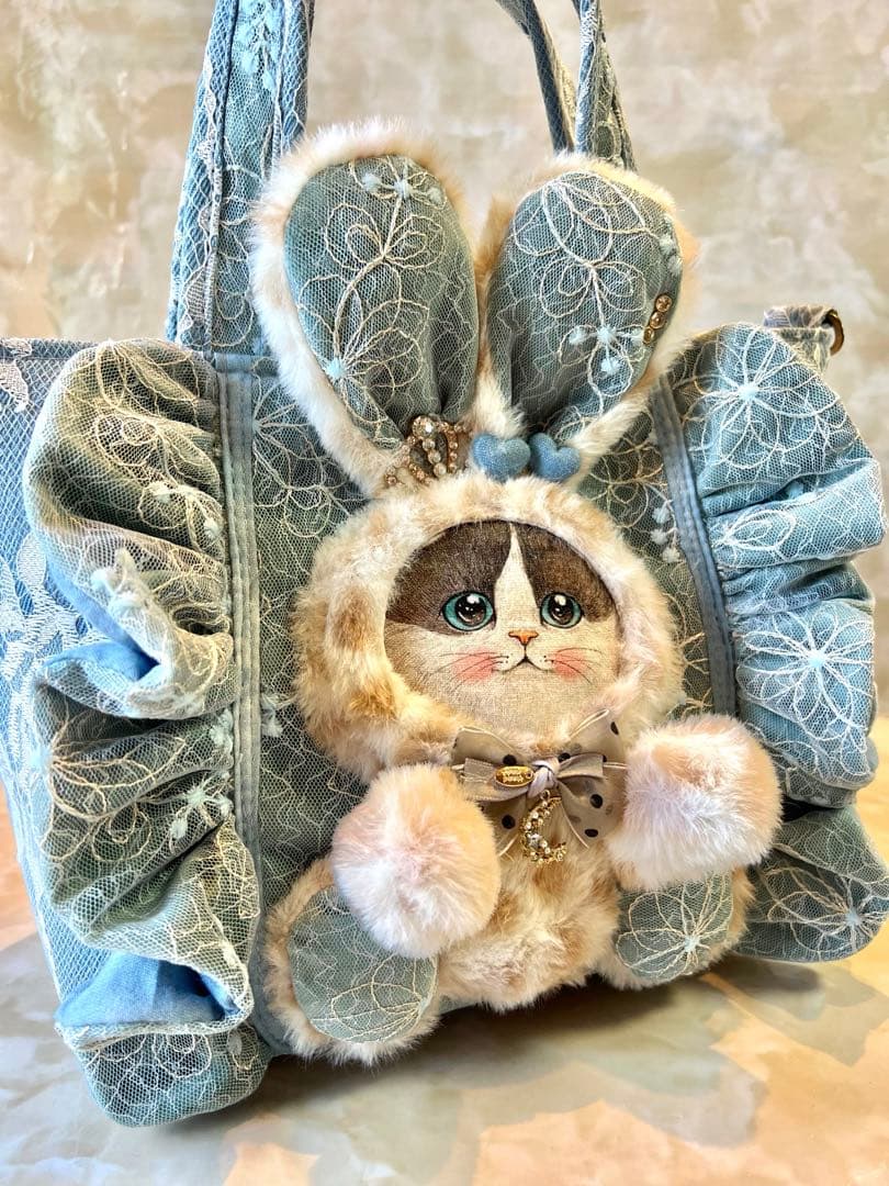 コヤンイサムチョン　レースデニム×ラメレース　ふんわりフリルバッグ