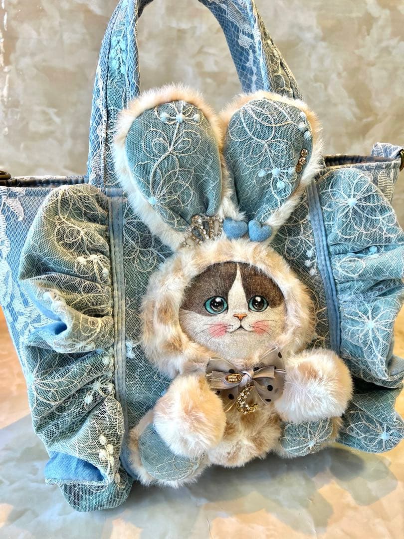 コヤンイサムチョン　レースデニム×ラメレース　ふんわりフリルバッグ