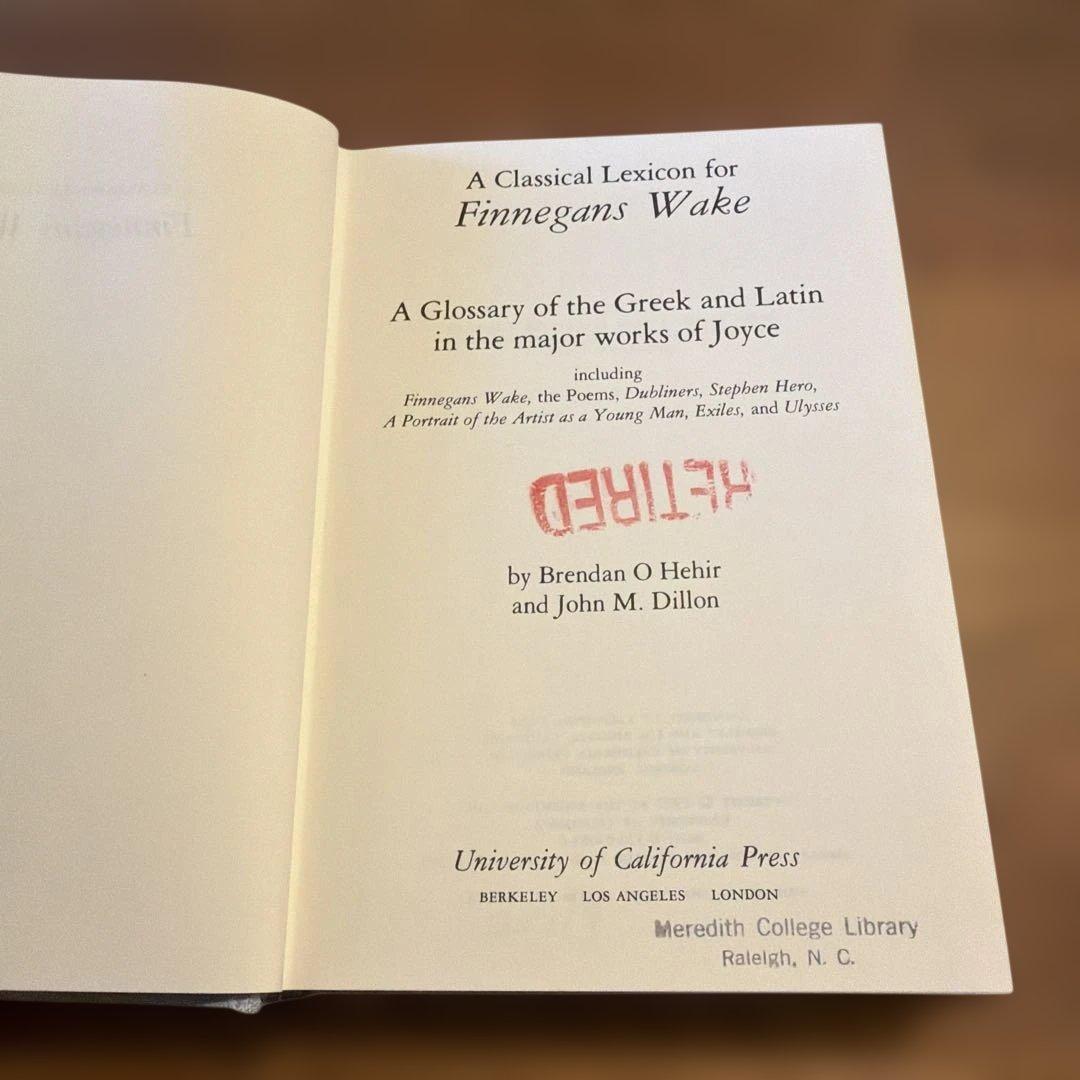洋書 A Classical Lexicon for Finnegans Wake