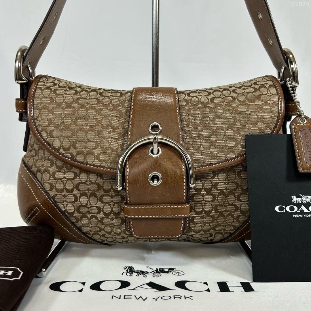 【美品/保存袋付】コーチ 6818 シグネチャー ワンハンドバッグ 肩掛け 茶