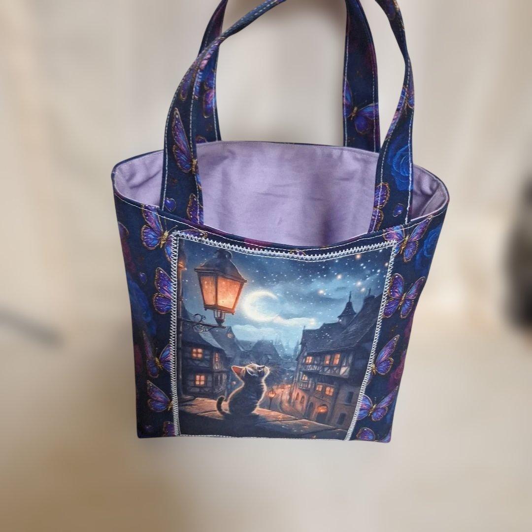 激レアねこパネル生地　ハンドメイド　ミニバック　まちなしバッグ　ポーチ