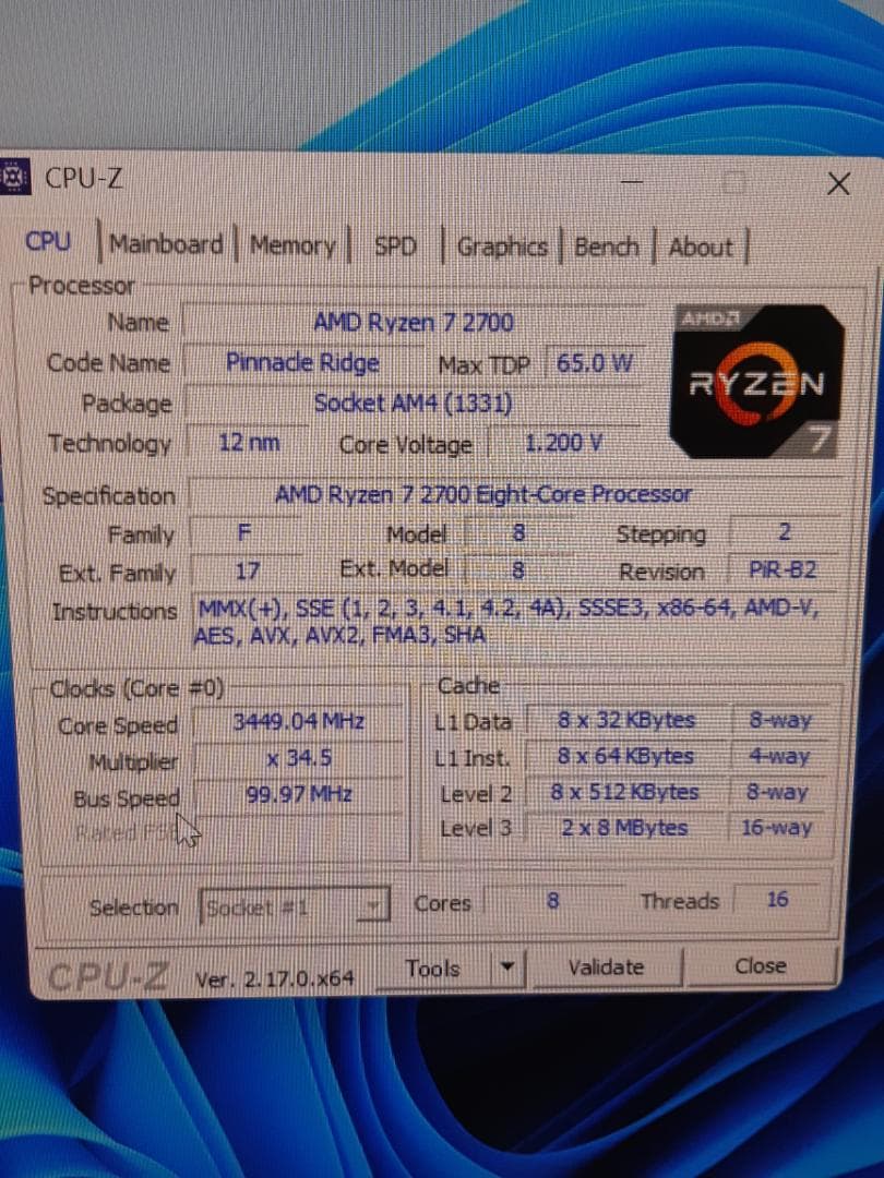自作PC　RYZEN7 2700・8GB・128GB・R7 370・Win11