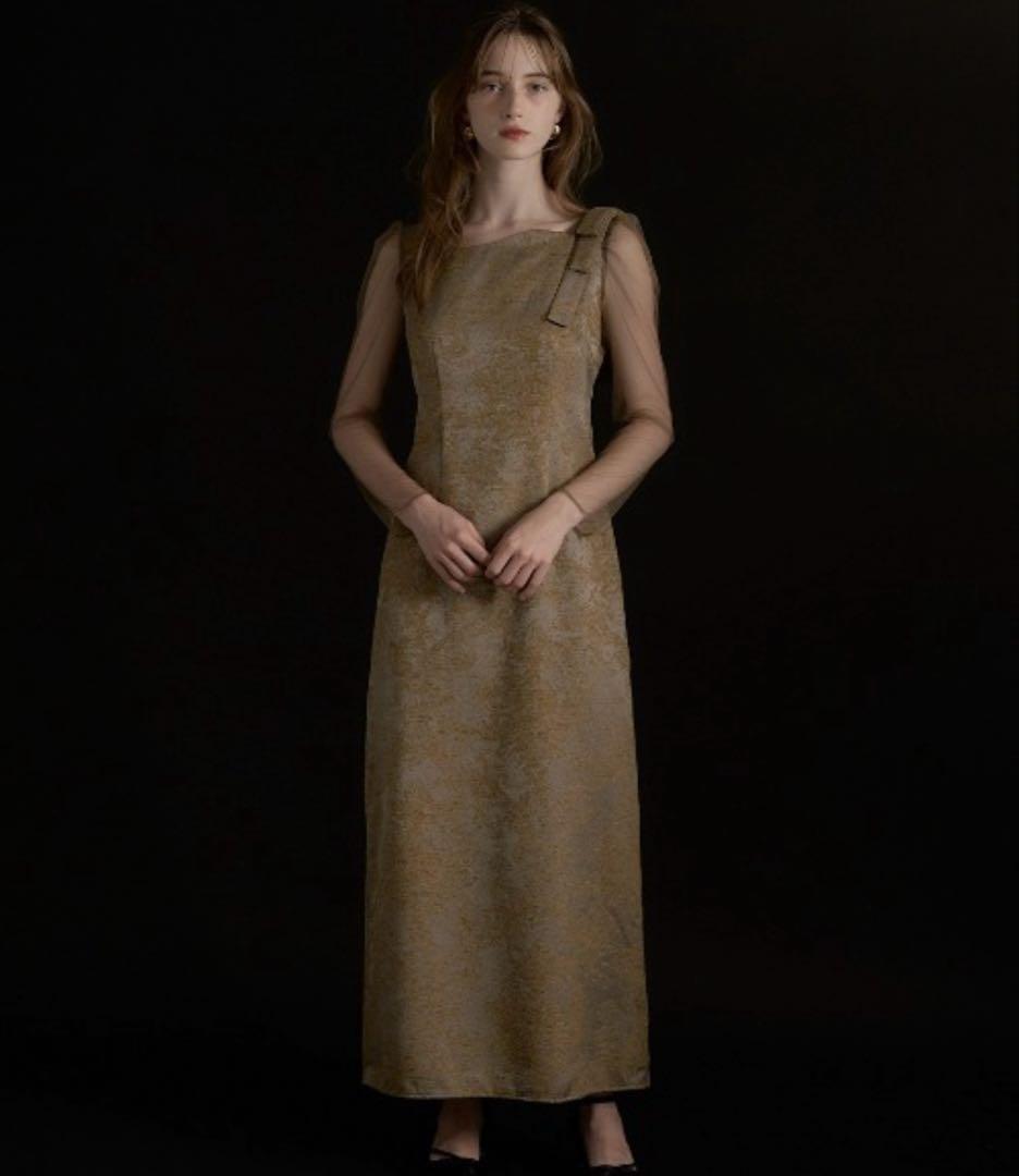 【最終値下げ】Shoulder ribbon jacquard dress