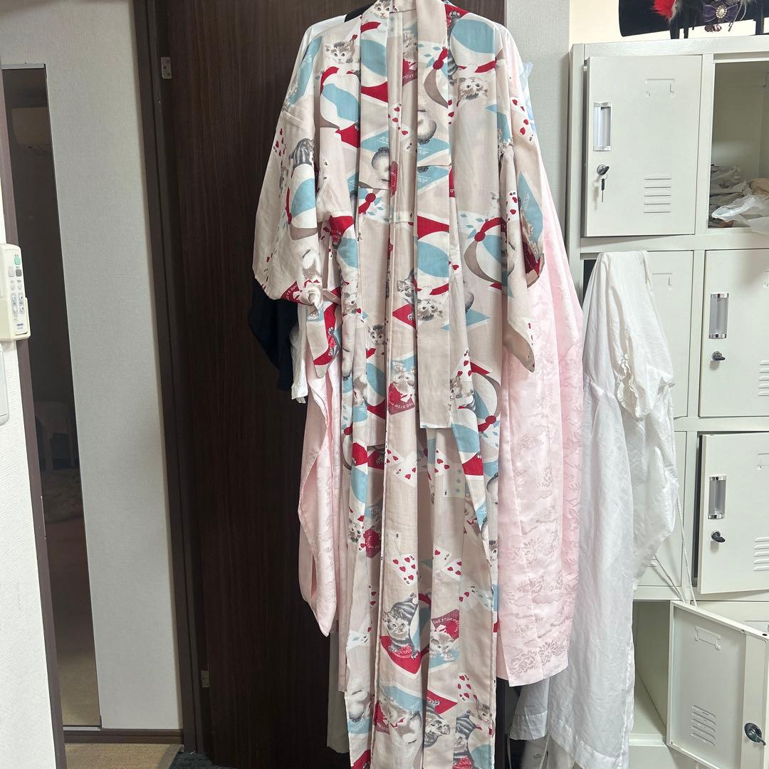 ふりふ猫柄浴衣・帯セット