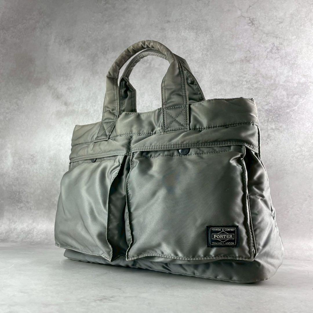 PORTER タンカーグレー ナイロンビジネスハンドバッグ吉田カバン美品