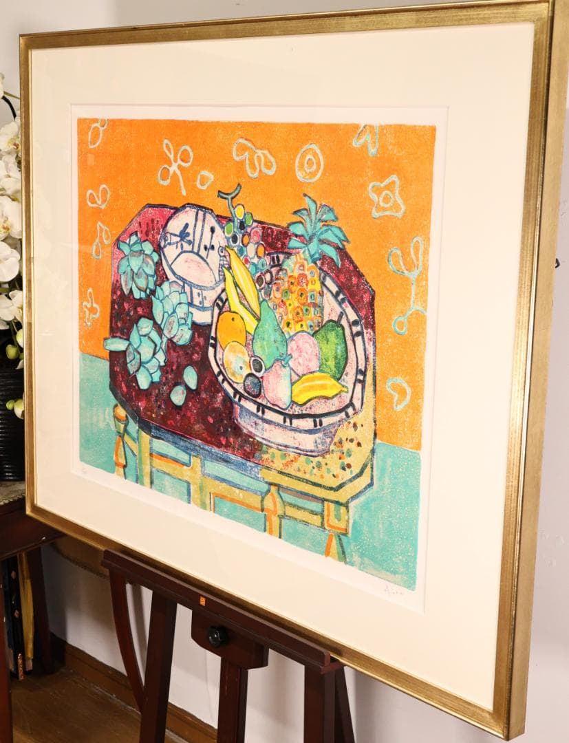 ポール アイズピリ 「 赤い壁掛けのある静物 」　25号　リトグラフ　3/225