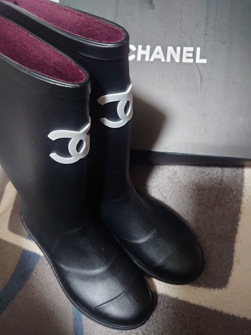 新品シャネルラバーブーツブラック長靴レインブーツ24cm~24.5cm